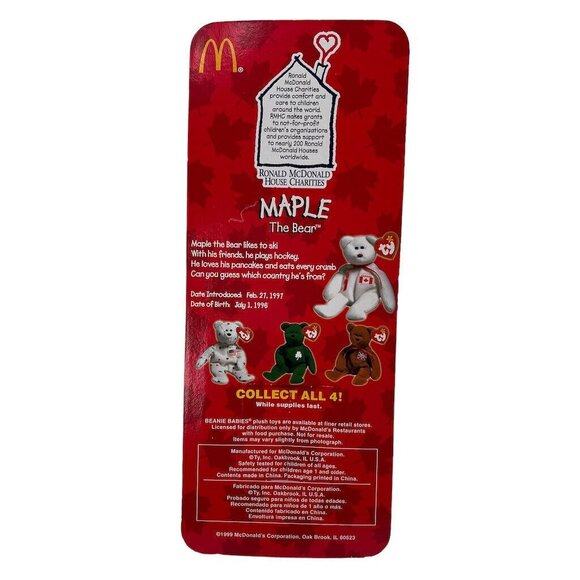 1999 Ty Maple The Bear Beanie Baby McDonalds Exclusive Collectible Toy In Origin - Picture 3 of 5